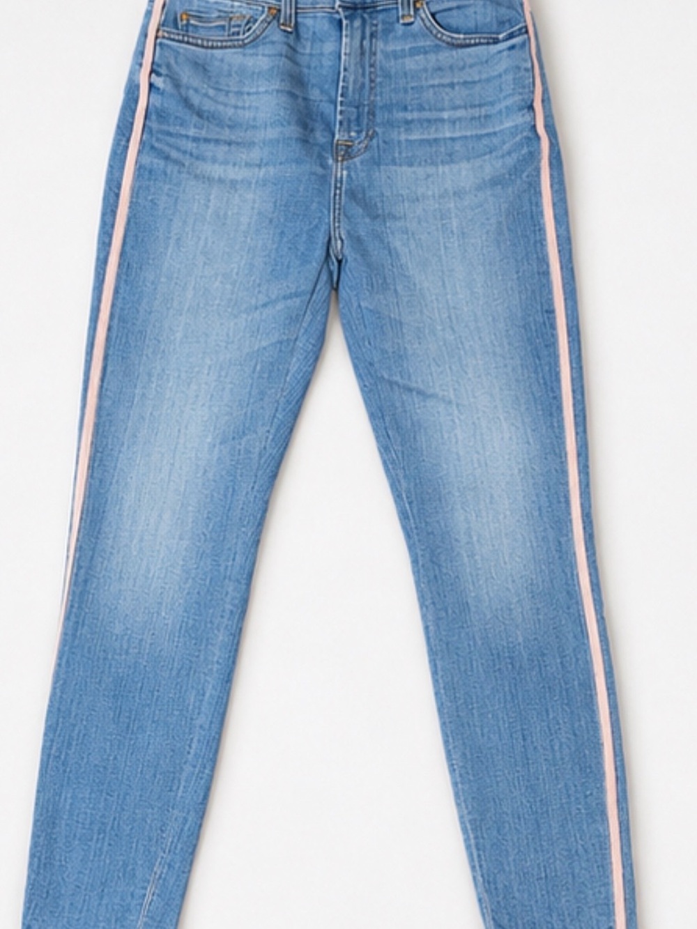 7 For All Mankind Light Blue Skinny Jeans with Pink Side Stripe